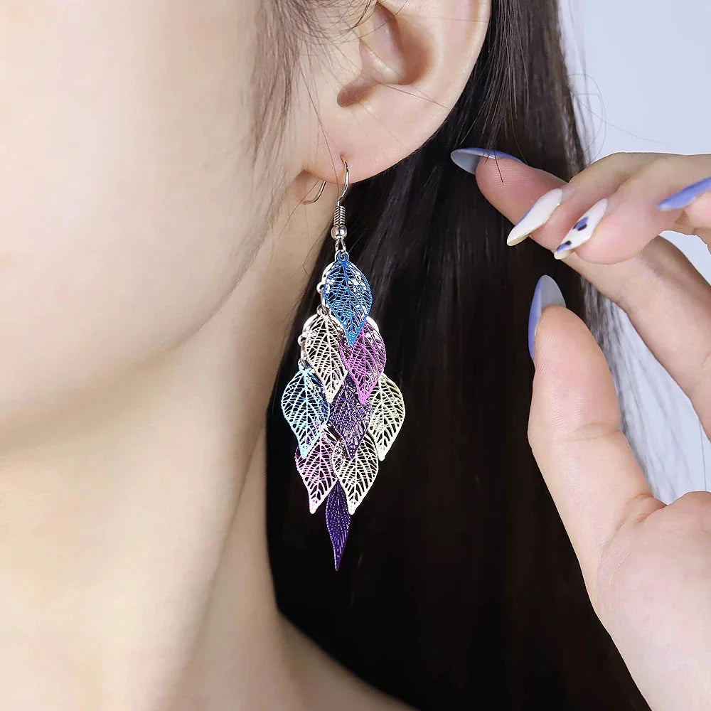Ethnic Nine-Leaf Drop Earrings – Bohemian Dangle Jewelry for Women