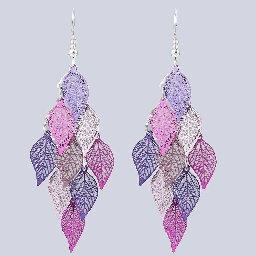 Ethnic Nine-Leaf Drop Earrings – Bohemian Dangle Jewelry for Women