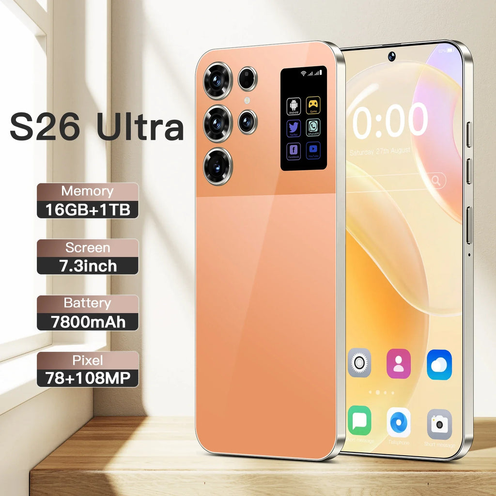 2025 New Original S26 Ultra 5G Smartphone 7.3 Inch HD 16GB+1TB Dual Card Unlocked Android 14.0 Deca Core Global Version Spanish