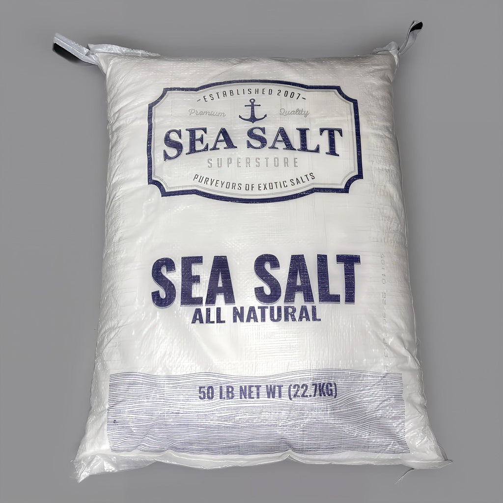 SEA SALT SUPERSTORE (50 LBS) All Natural Kosher Fine Grain Sea Salt BB 06/28