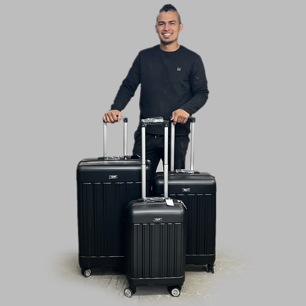 DEJUNO (3 PACK) Light Weight Expandable Spinner Rolling Suitcase Set BLACK 2207DJBF