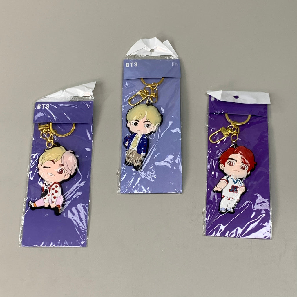 BTS 3-PACK! Kpop Korean Tag Keychain Figures of BTS Members V, Jungkook & Jin (New)