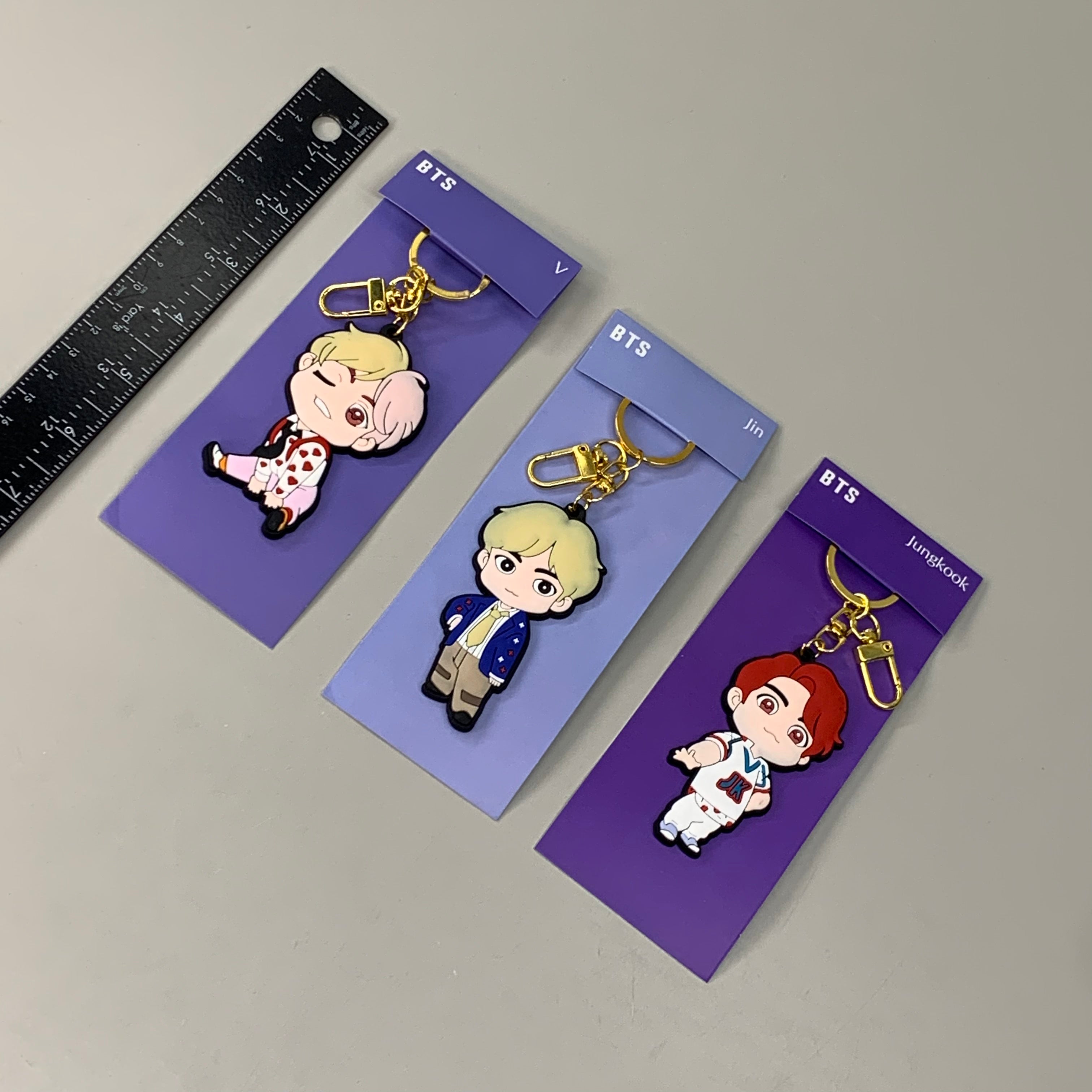 BTS 3-PACK! Kpop Korean Tag Keychain Figures of BTS Members V, Jungkook & Jin (New)