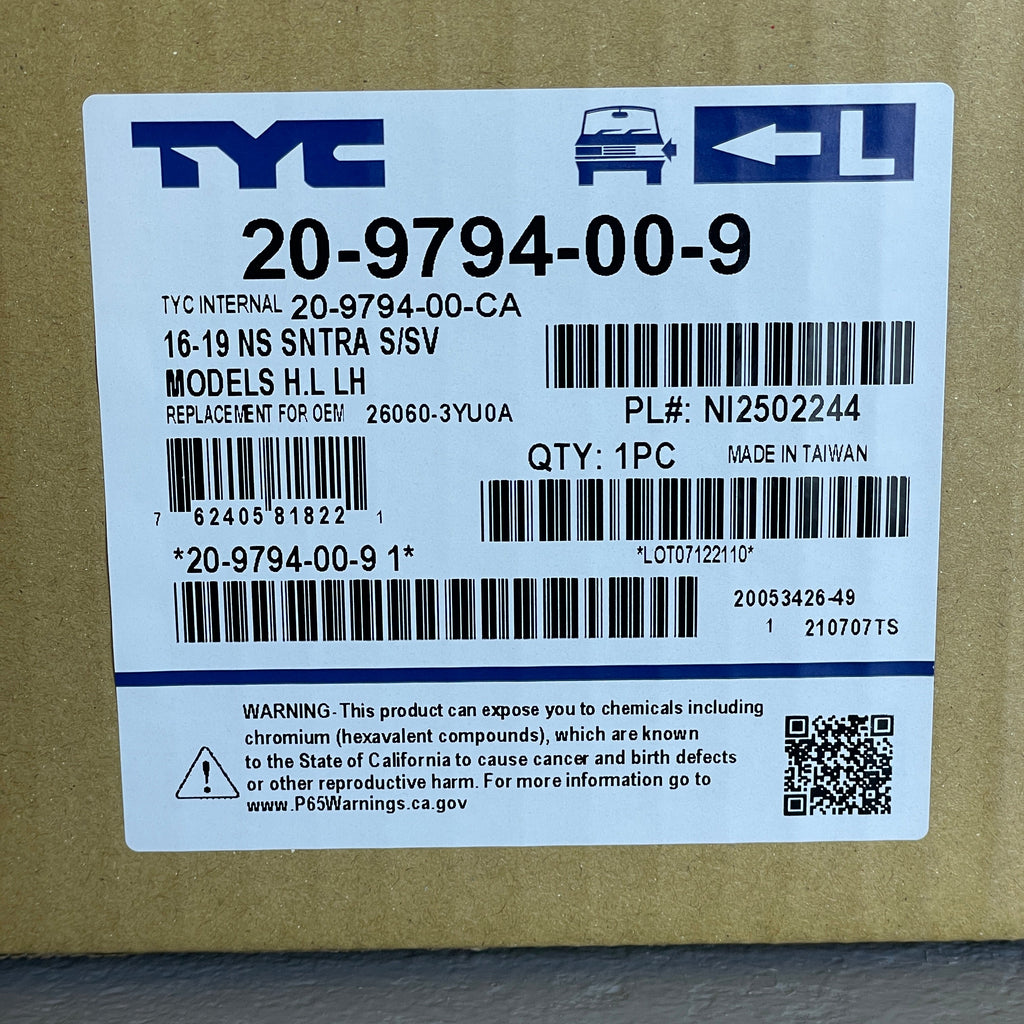 TYC Driver LH Headlight Assembly Halogen for Nissan Sentra 16-18 NI2502244 (New)