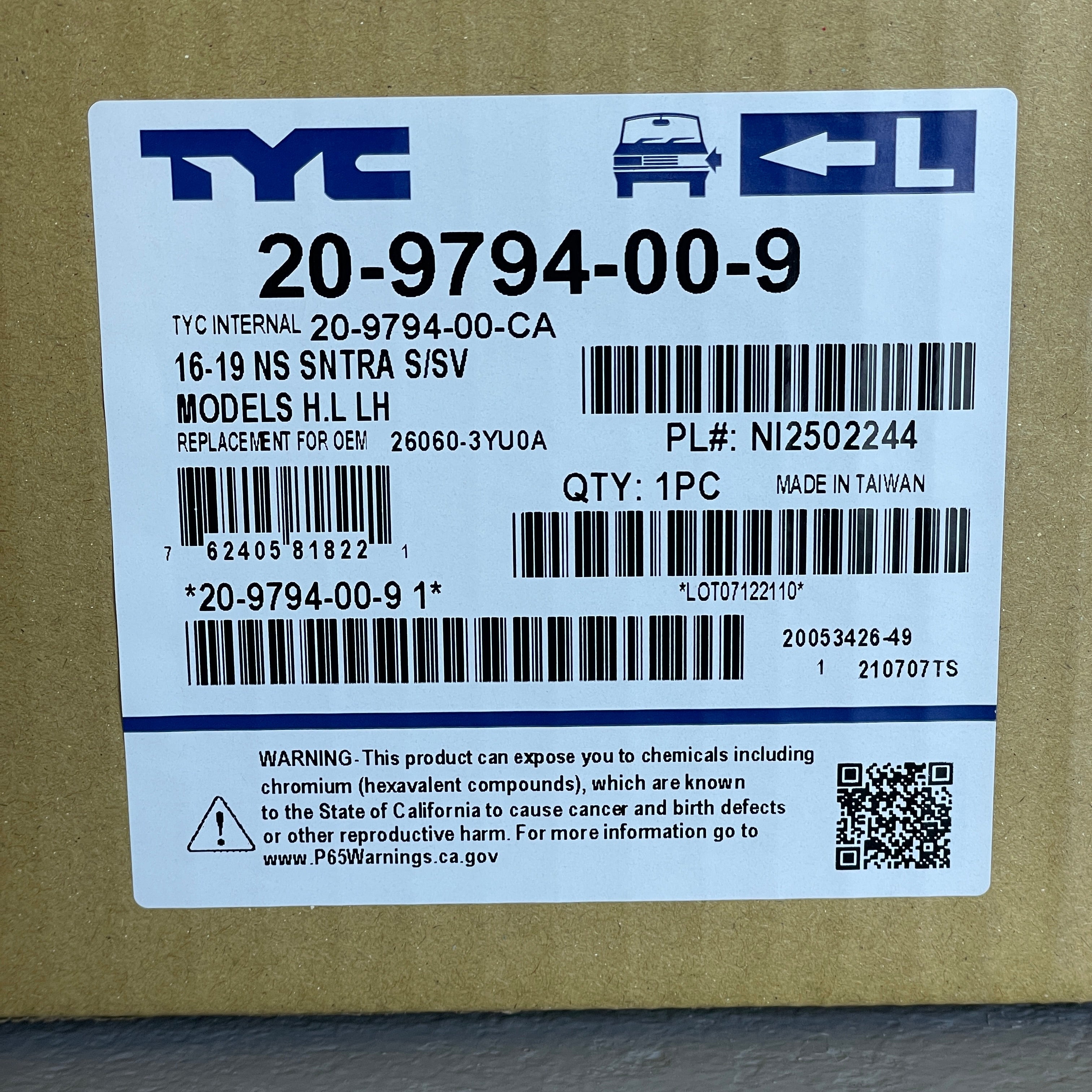 TYC Driver LH Headlight Assembly Halogen for Nissan Sentra 16-18 NI2502244 (New)