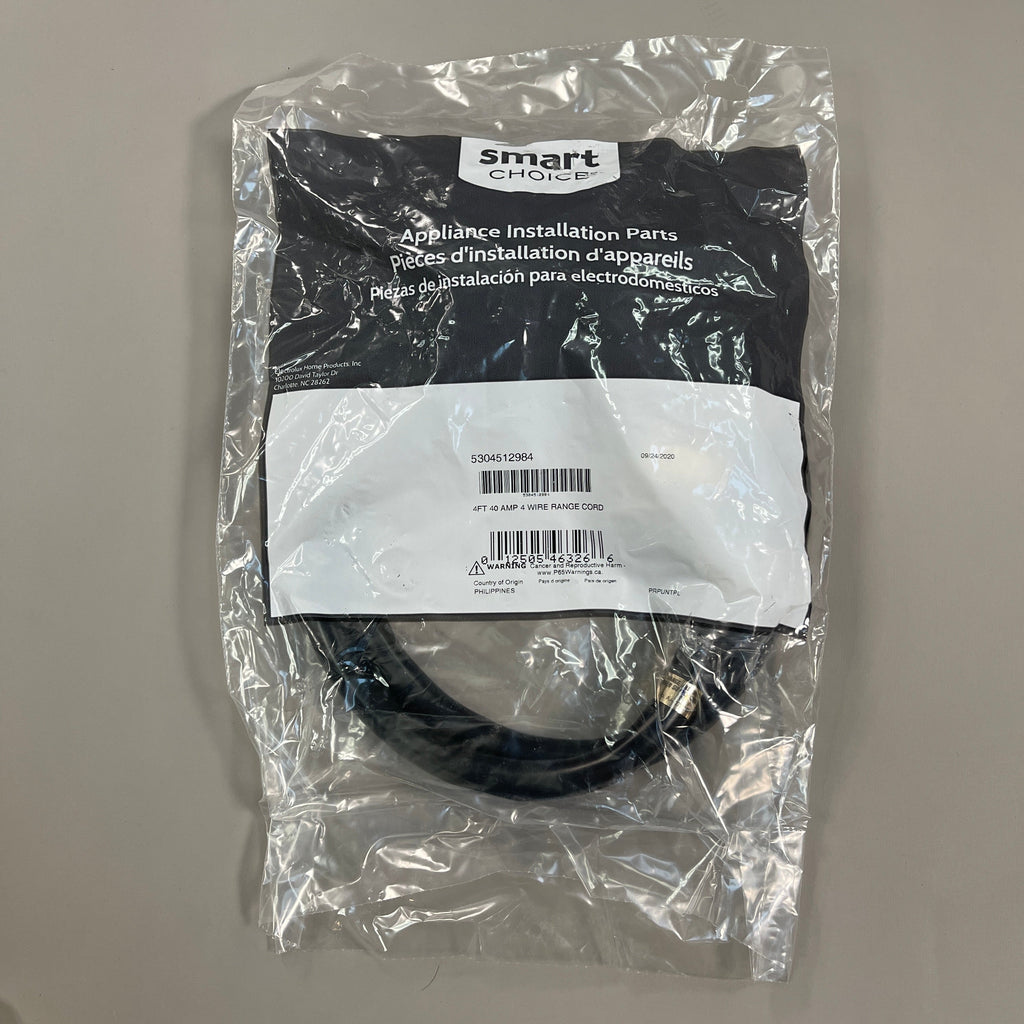 ELECTROLUX Smart Choice 40 AMP 4-Wire Range Black Plug Cord (4 ft) 5304512984 (New)