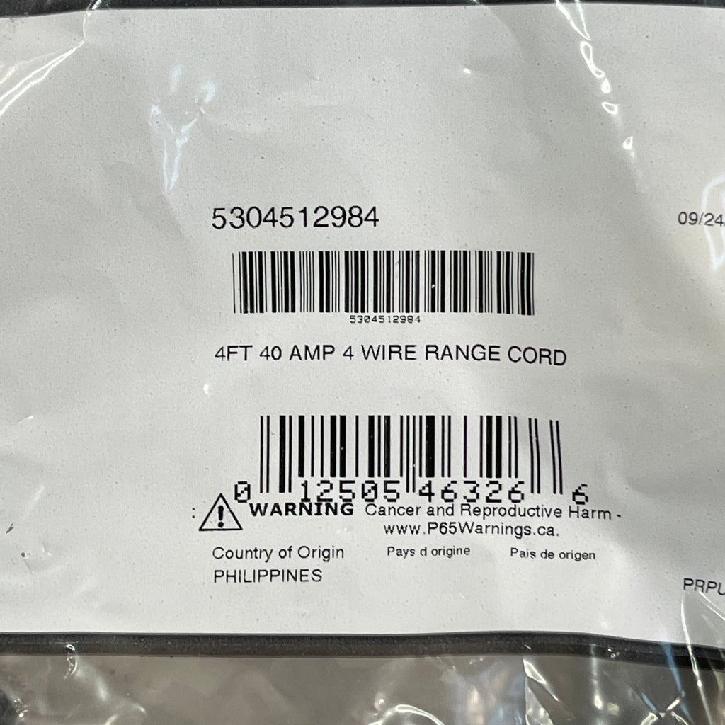 ELECTROLUX Smart Choice 40 AMP 4-Wire Range Black Plug Cord (4 ft) 5304512984 (New)