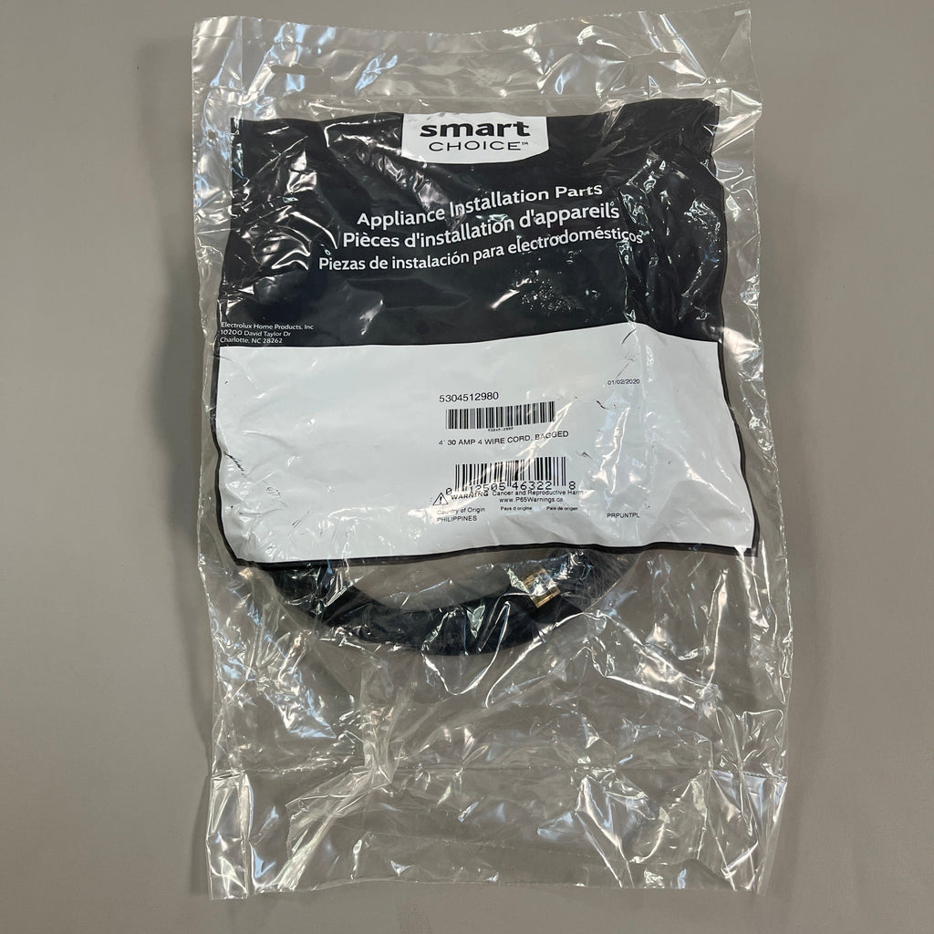 ELECTROLUX Smart Choice 4 ft 30 AMP 4 Wire Dryer Black Plug Cord 5304512980 (New)