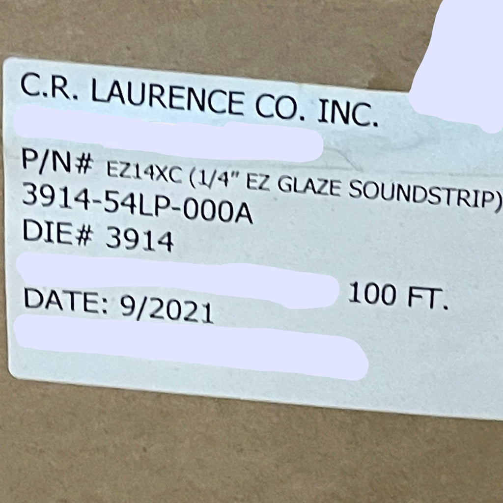 CR LAURENCE EZ Glaze Soundstrip Extruded Silicone Gasket 1/4" Clear 100' EZ14XC (New)