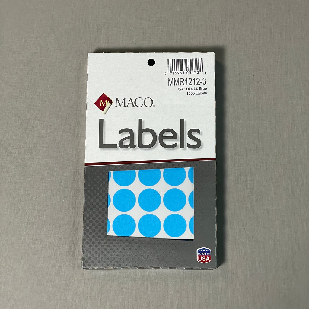 MACO Round Light Blue (6 PACK) Color-Coding Labels 3/4” Dia. 6000 Labels MR1212-3