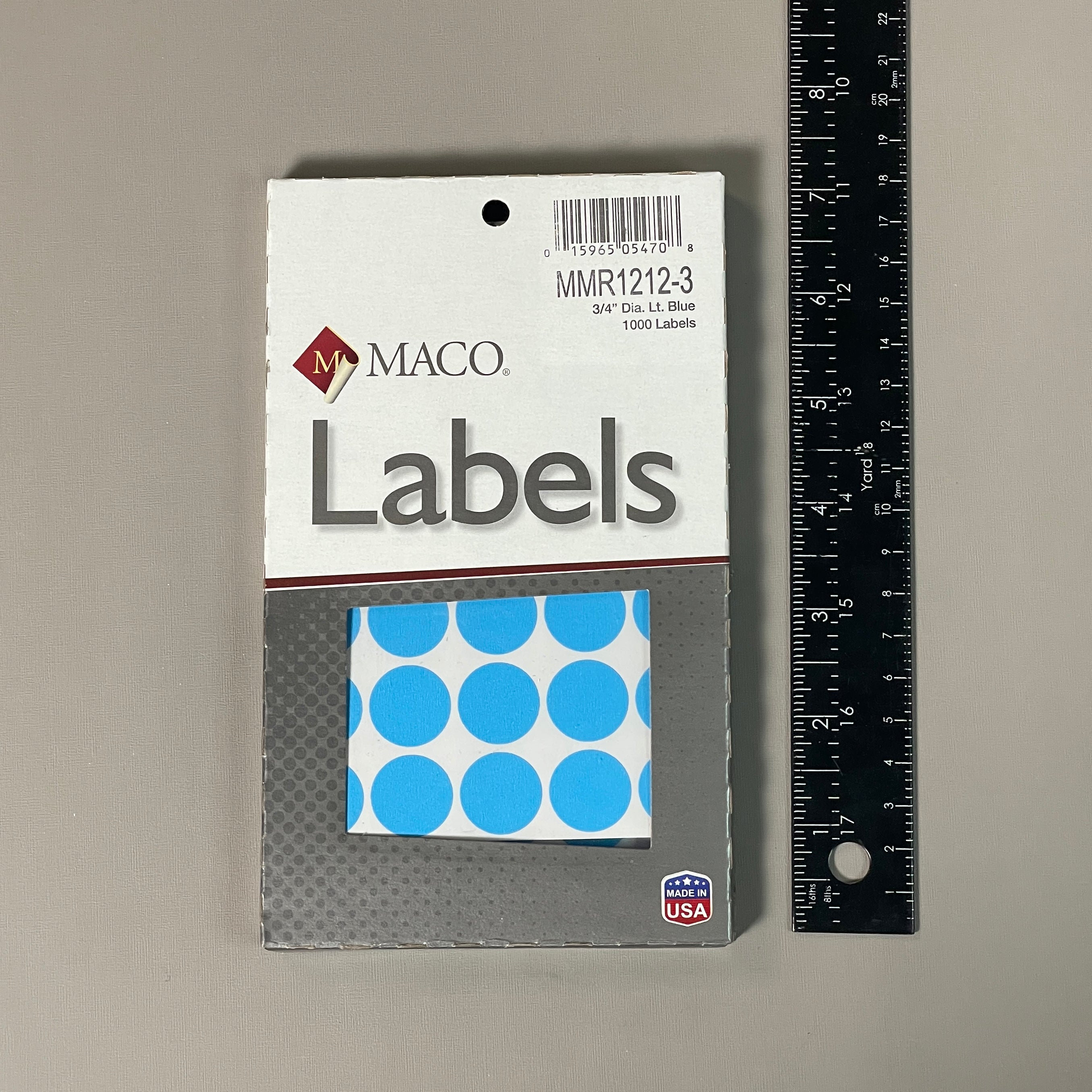 MACO Round LIGHT BLUE Color-Coding Labels 3/4” Dia. 1000 Labels MR1212-3