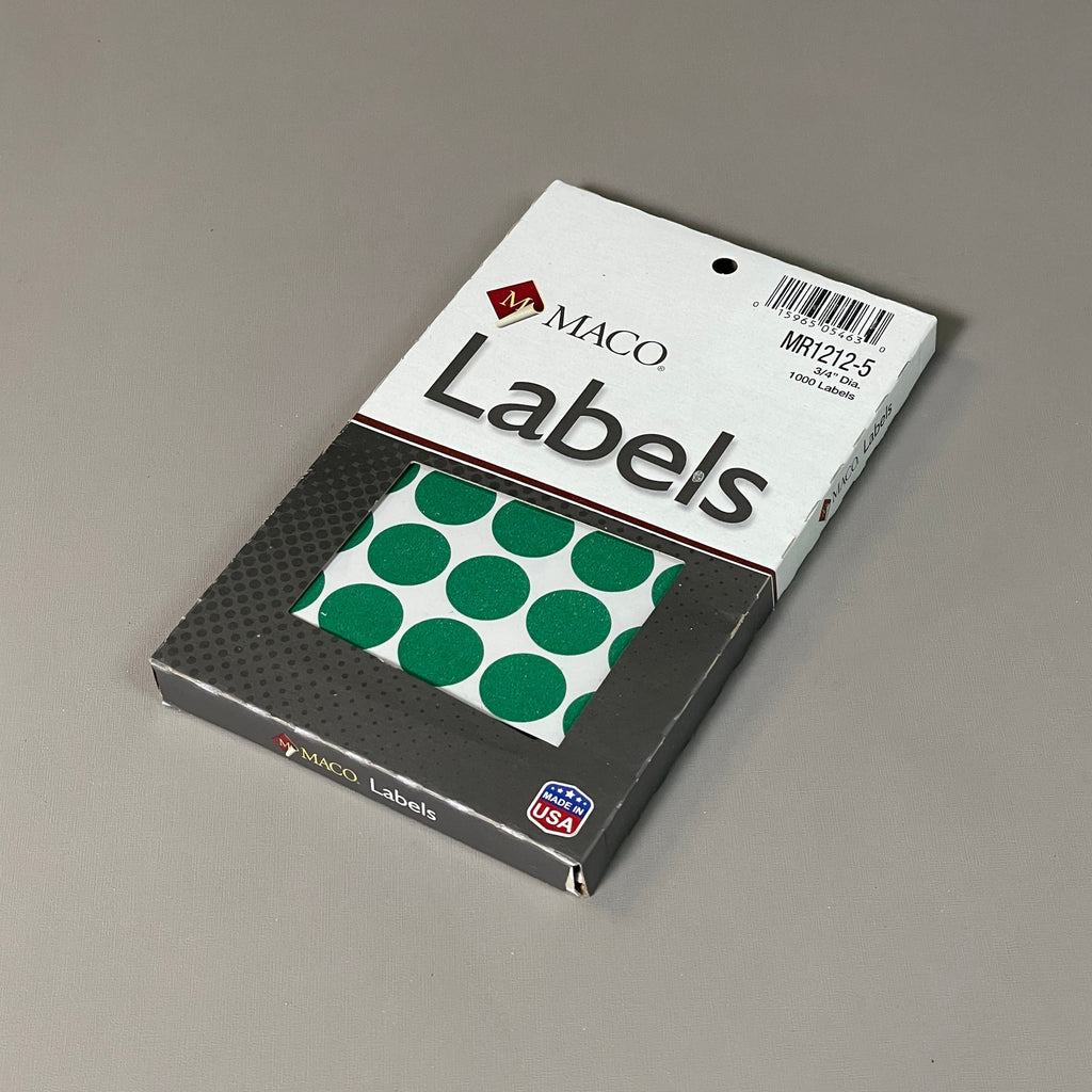MACO Round GREEN Color-Coding Labels 3/4” Dia. 1000 Labels MR1212-5