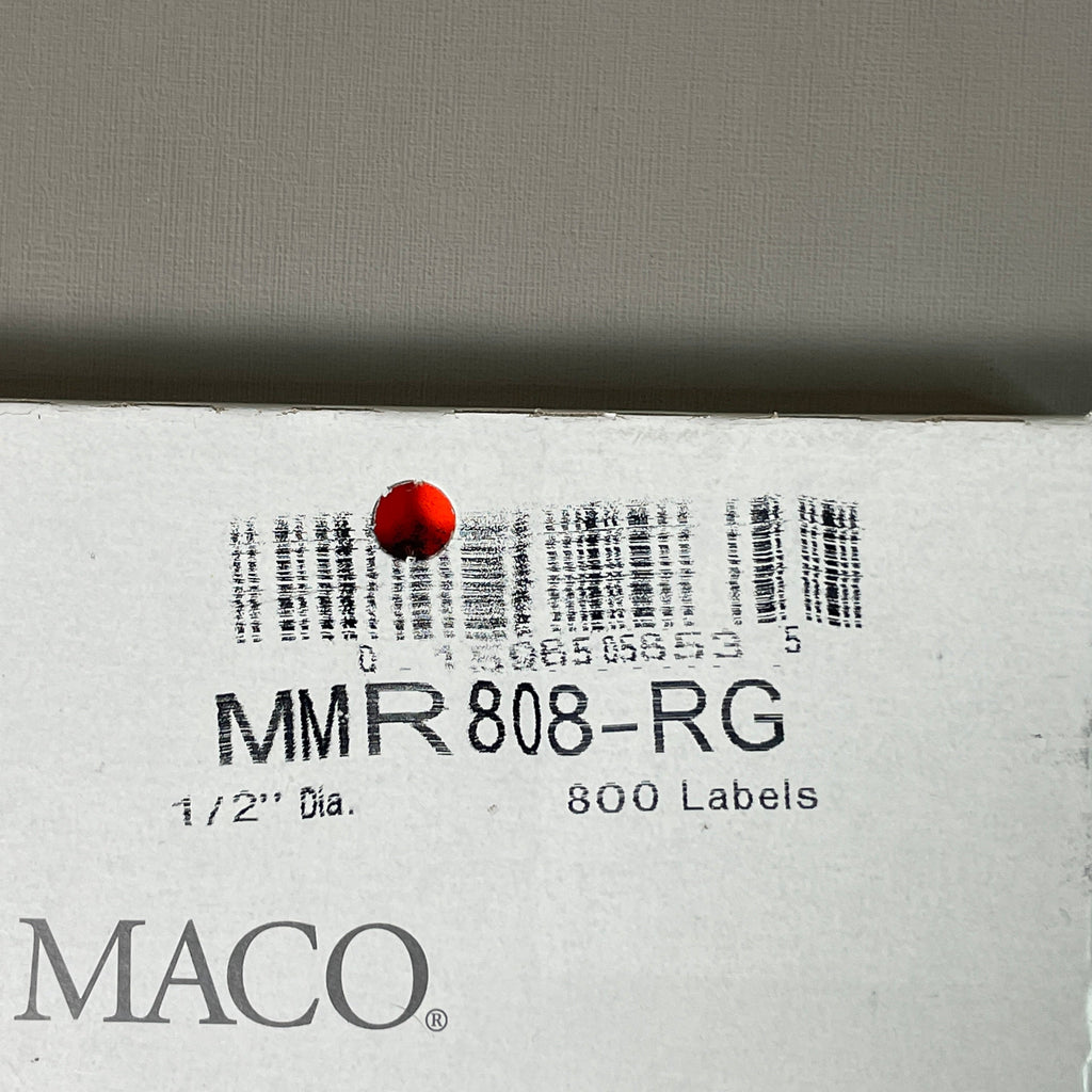 MACO Round RED GLOW Color-Coding Labels 1/2" Dia. 800 Labels MR808-RG