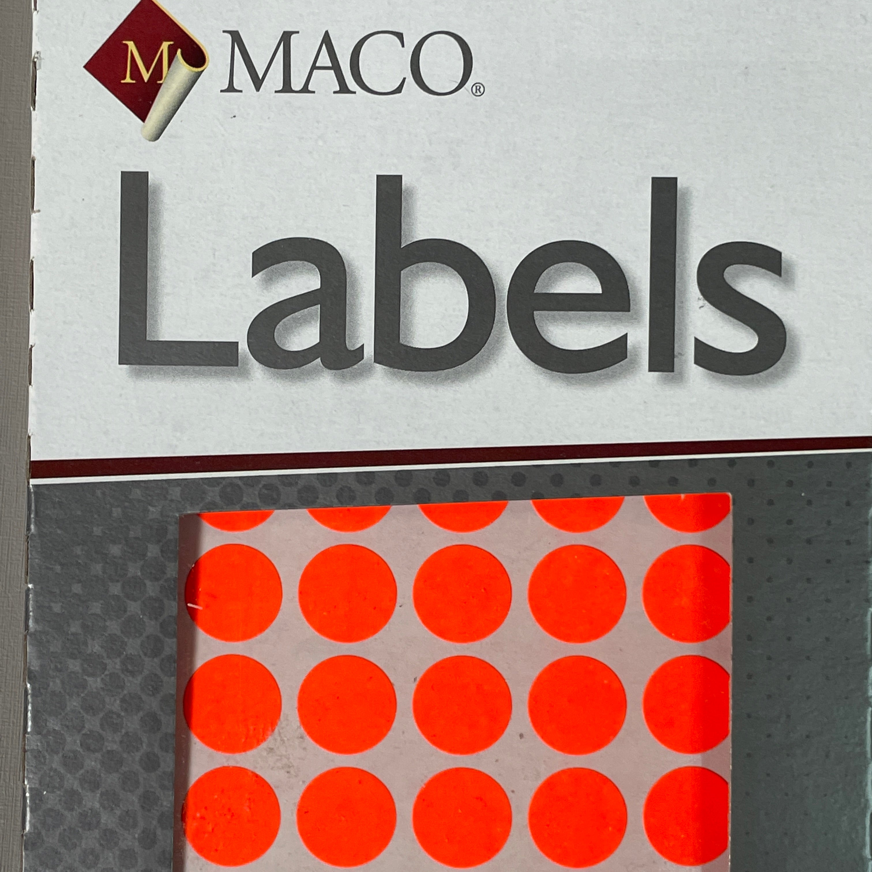 MACO Round RED GLOW Color-Coding Labels 1/2" Dia. 800 Labels MR808-RG