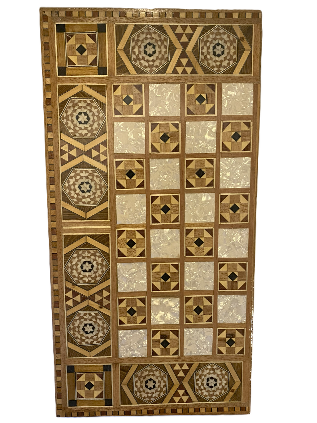 Vintage Mosaic Wooden Inlaid Marquetry Box Backgammon Set