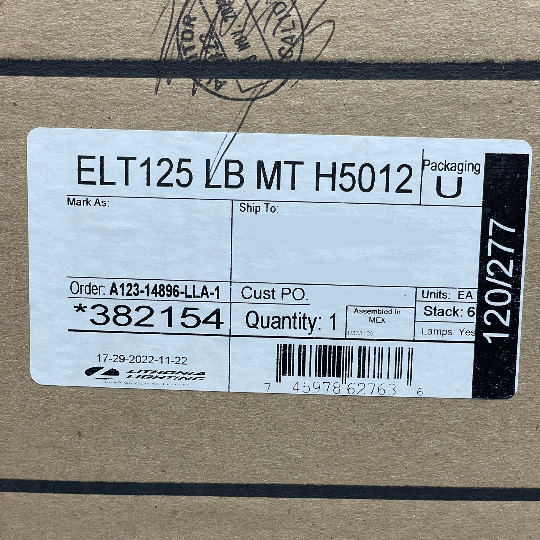 LITHONIA Titan Series Die-formed Steel Emergency Lighting Unit ELT125LB MT H5012 (New)