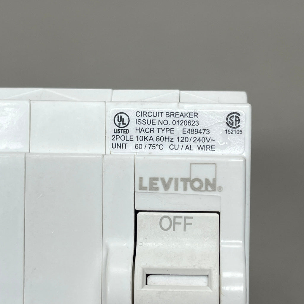 LEVITON 30A 2-Pole Plug-In Circuit Breaker 120/240V White 200-LB230-T (New)