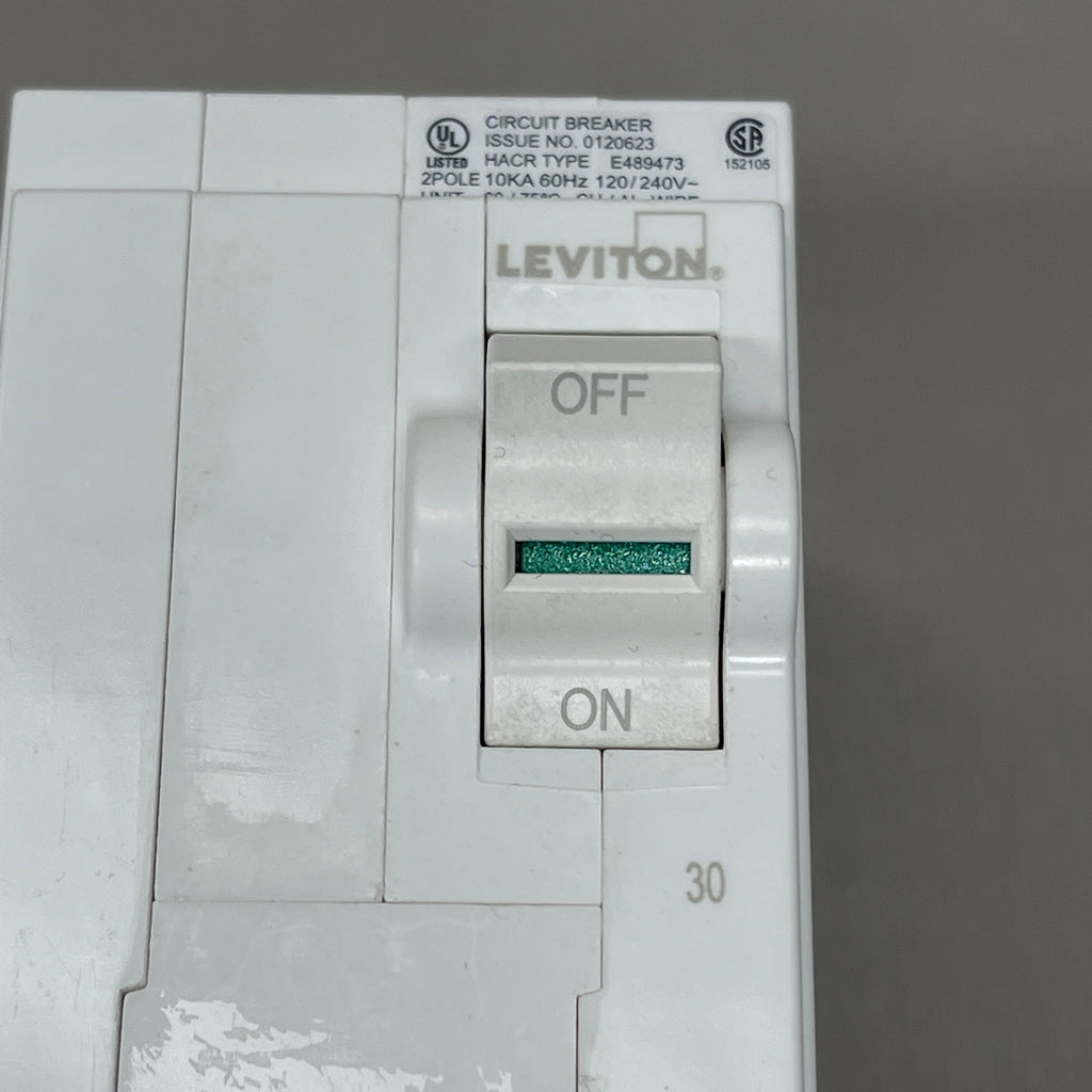 LEVITON 30A 2-Pole Plug-In Circuit Breaker 120/240V White 200-LB230-T (New)