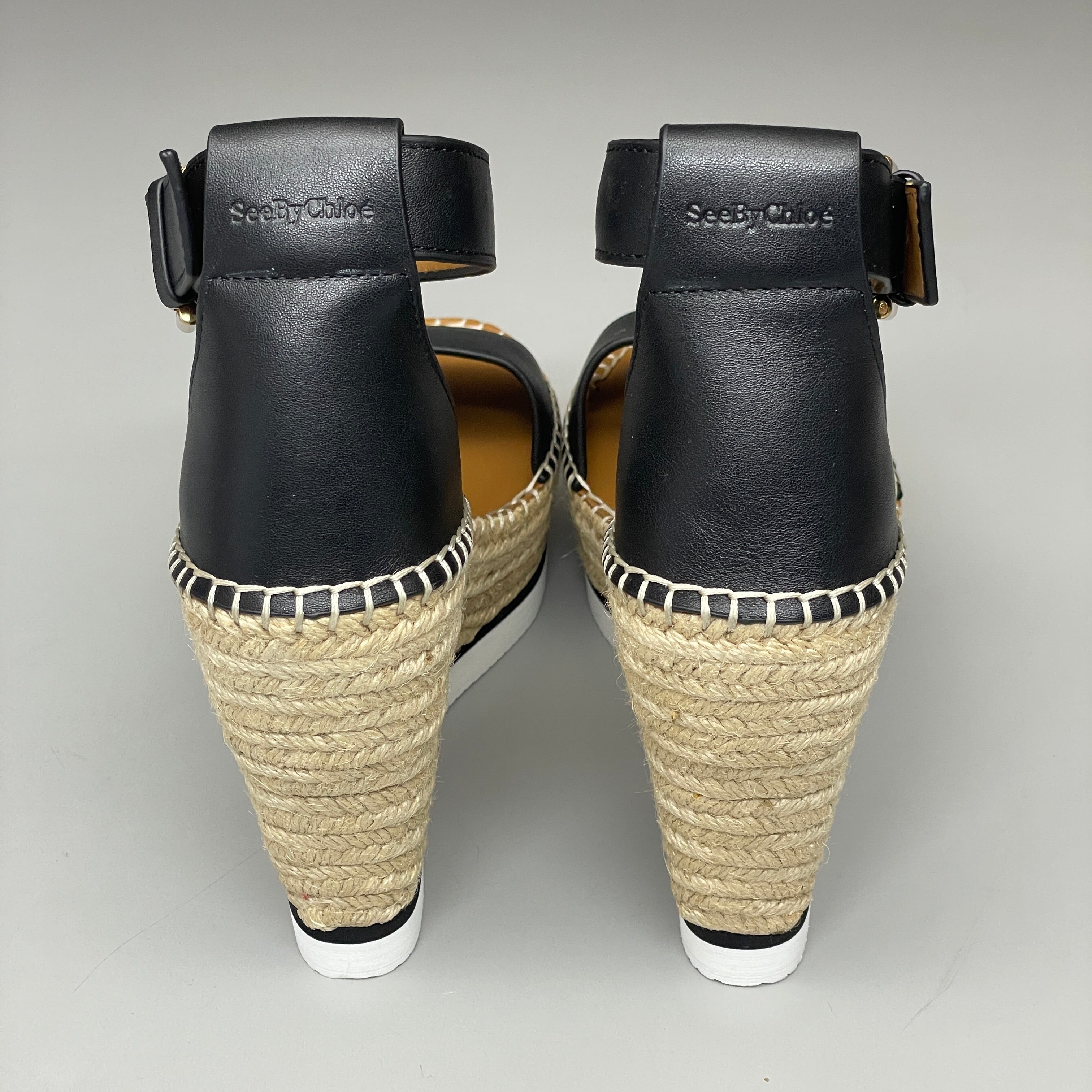 SEE BY CHLOÉ Glyn Calf Espadrille High Platform Sandals Black Women's Sz 8 EU 38 SB26152 (New)