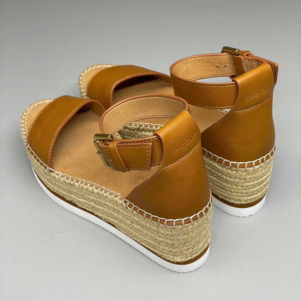 SEE BY CHLOÉ Glyn Calf Espadrille Platform Sandals Tan Women's Sz 10 EU 40 SB32201A (New)