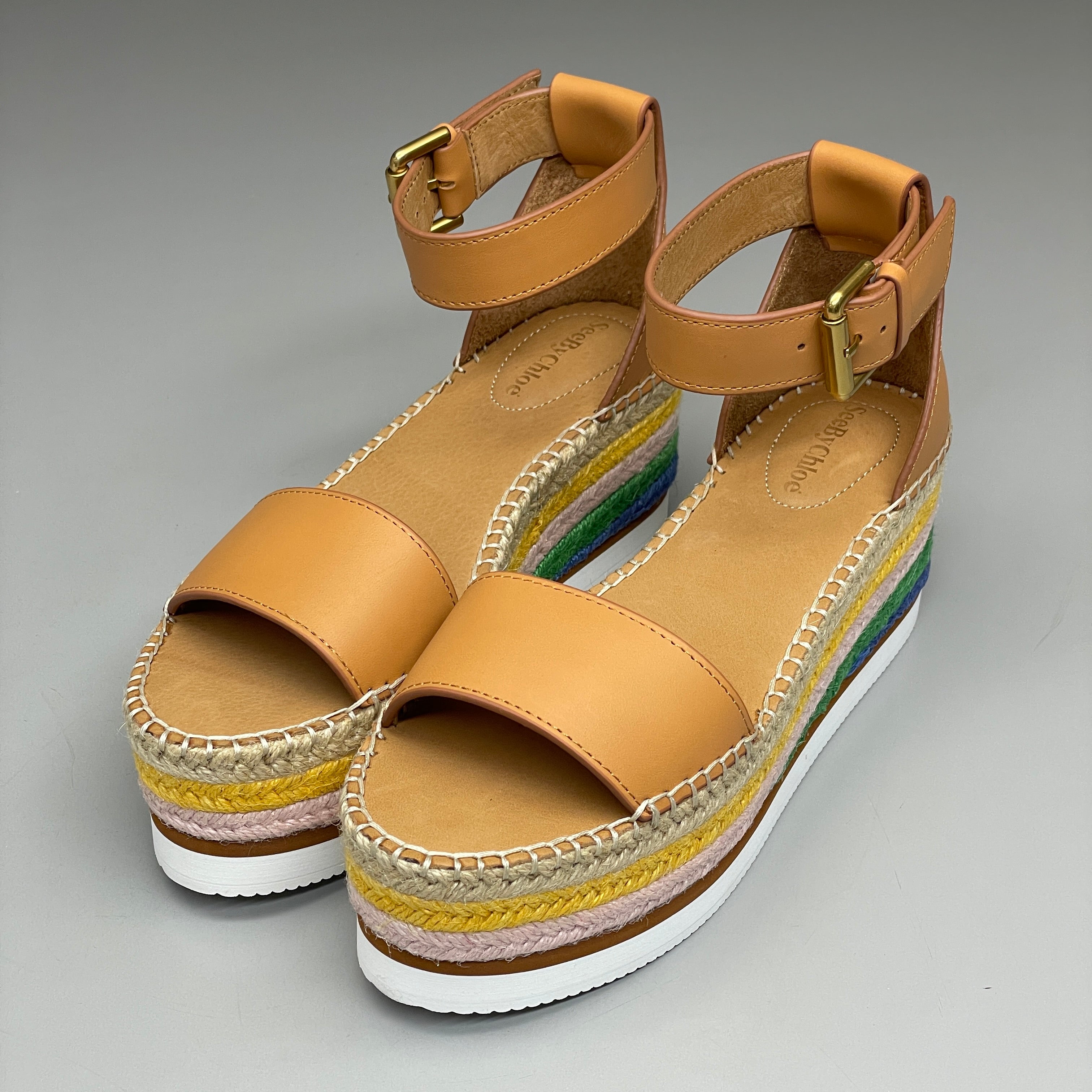 SEE BY CHLOÉ Glyn Espadrille Platform Sandals Multicolor Women’s Sz 6 EU 36 SB32201D