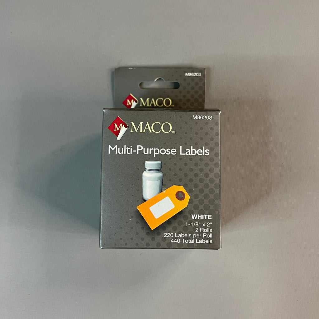MACO  Direct Thermal Printer Labels (6 PACK) 1-1/8” x 2" 2,640 Labels White M86203
