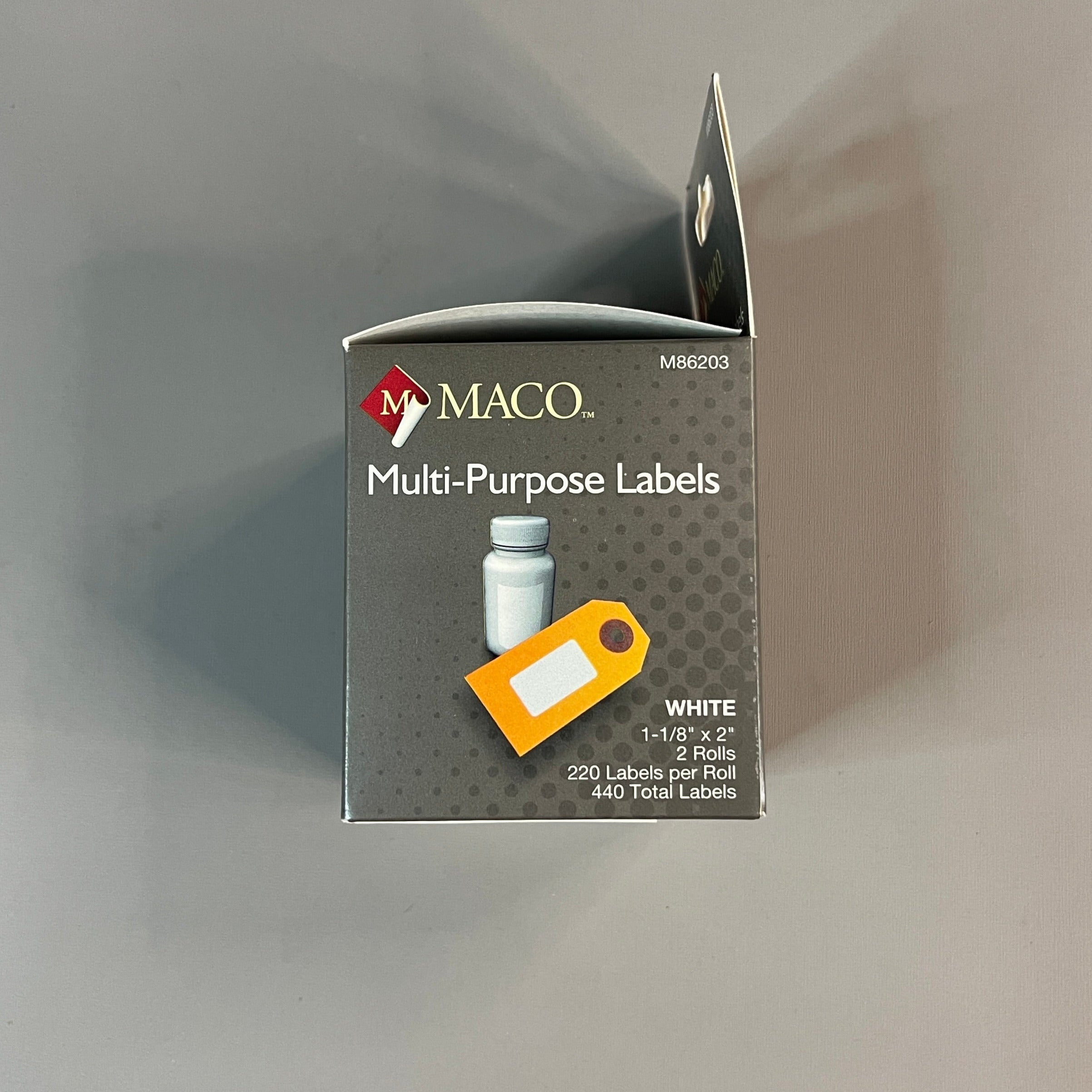 MACO  Direct Thermal Printer Labels (6 PACK) 1-1/8” x 2" 2,640 Labels White M86203