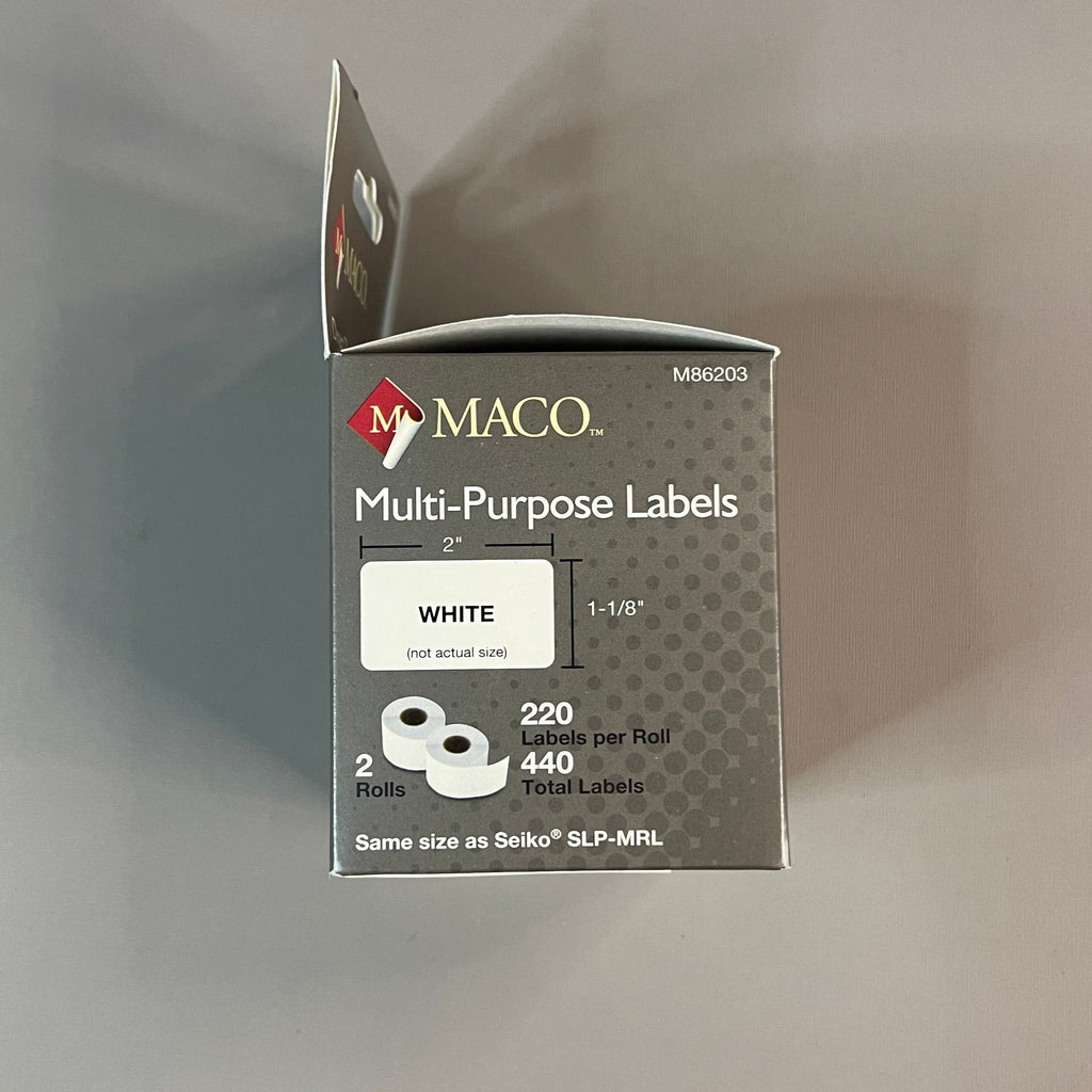 MACO  Direct Thermal Printer Labels (6 PACK) 1-1/8” x 2" 2,640 Labels White M86203