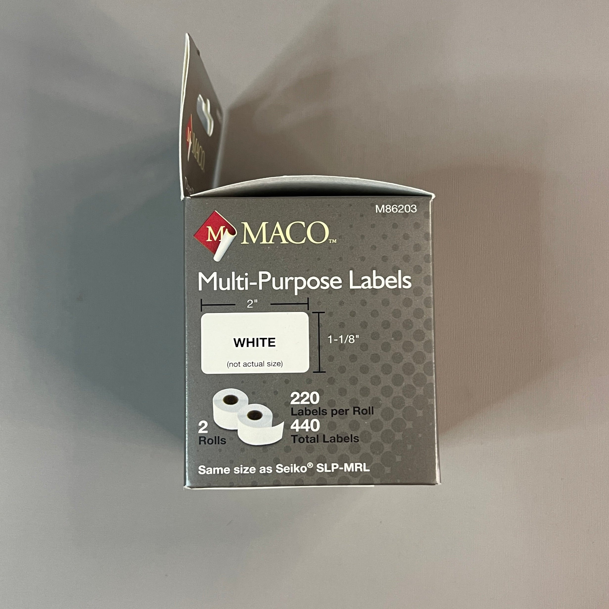 MACO  Direct Thermal Printer Labels (6 PACK) 1-1/8” x 2" 2,640 Labels White M86203