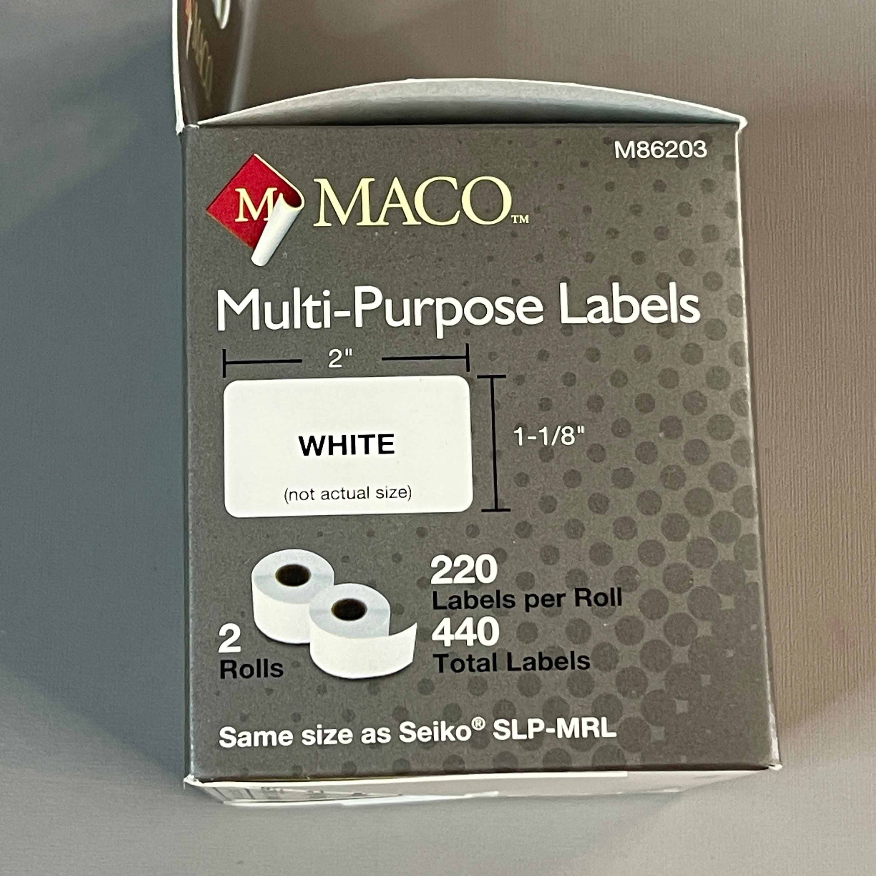 MACO  Direct Thermal Printer Labels (6 PACK) 1-1/8” x 2" 2,640 Labels White M86203