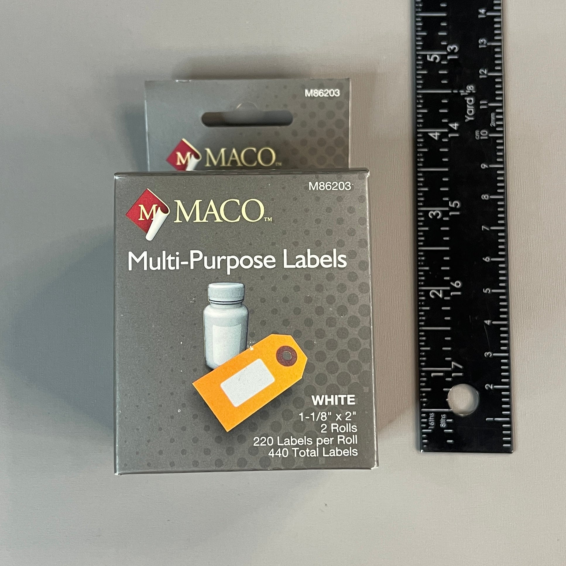 MACO  Direct Thermal Printer Labels (6 PACK) 1-1/8” x 2" 2,640 Labels White M86203