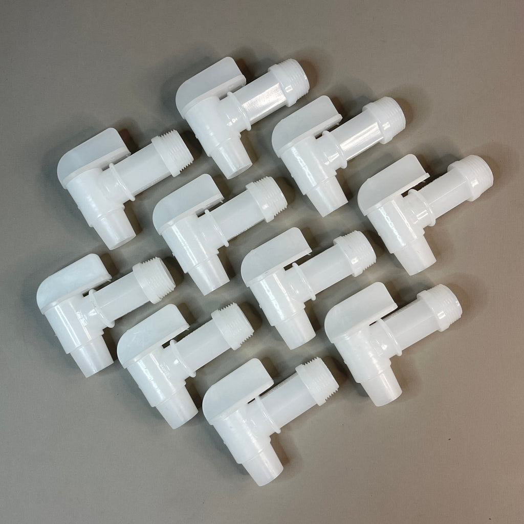 REIKE Flo-Rite Faucet 3/4" 10-PACK Plastic Drum, Barrel, Jug Faucet, Spigot White (New)