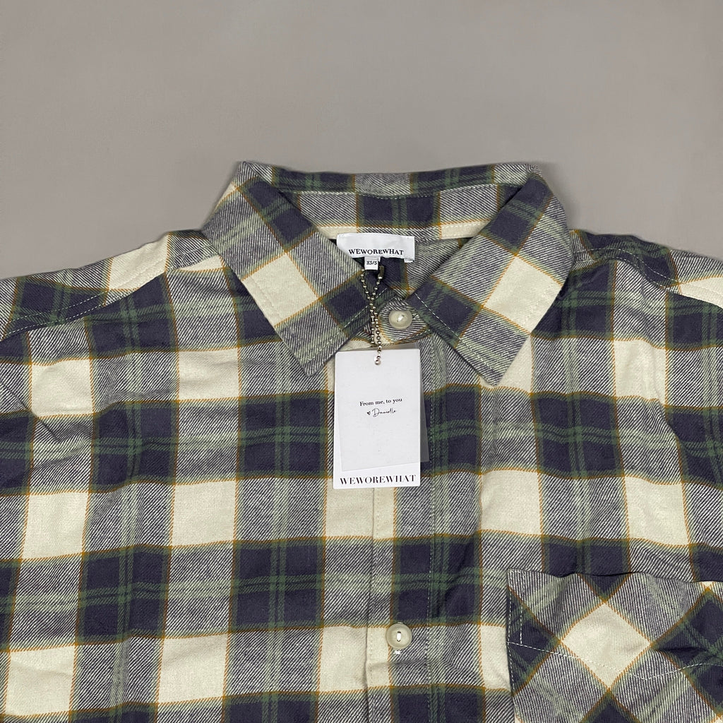 WE WORE WHAT Boyfriend Flannel Button-Down Shirt Green Women's Sz XS/S 246765