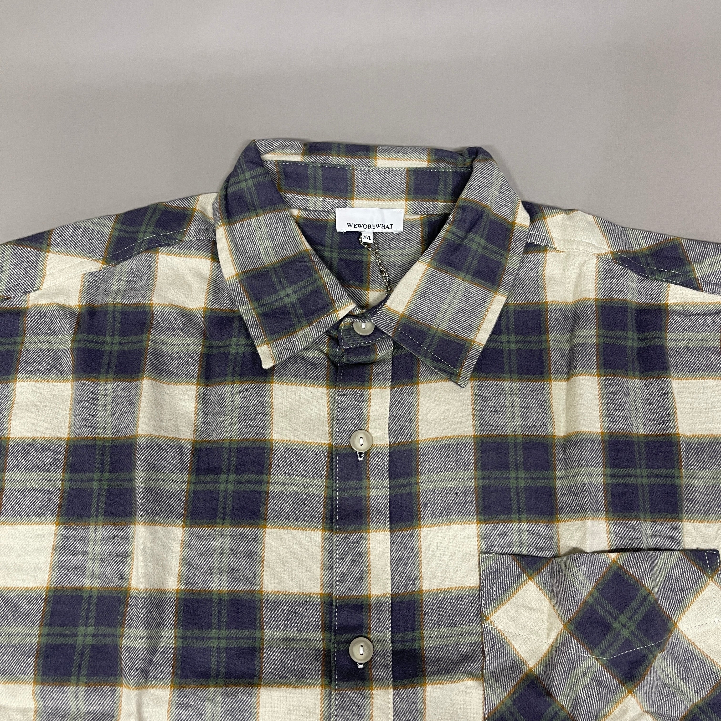 WE WORE WHAT Boyfriend Flannel Button-Down Shirt Women's Sz M/L Green WWDT23-1