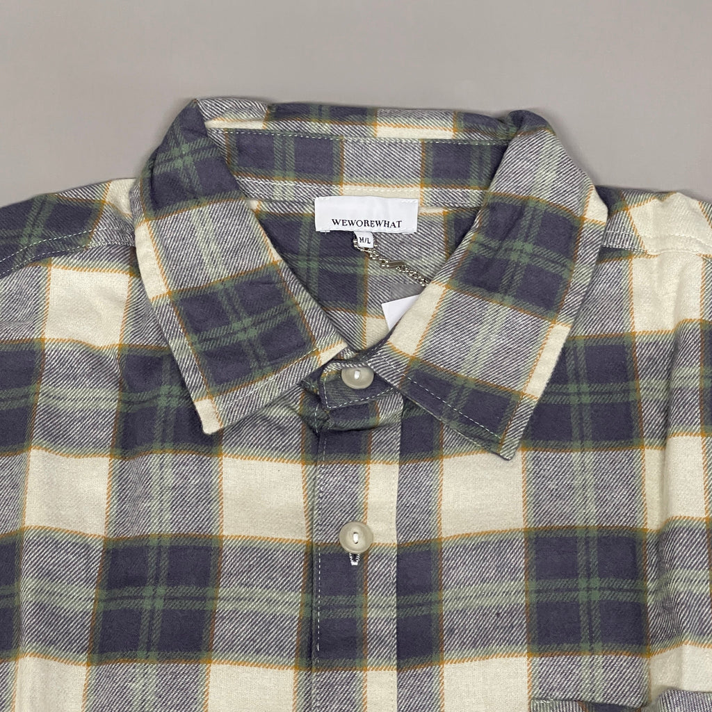 WE WORE WHAT Boyfriend Flannel Button-Down Shirt Women's Sz M/L Green WWDT23-1