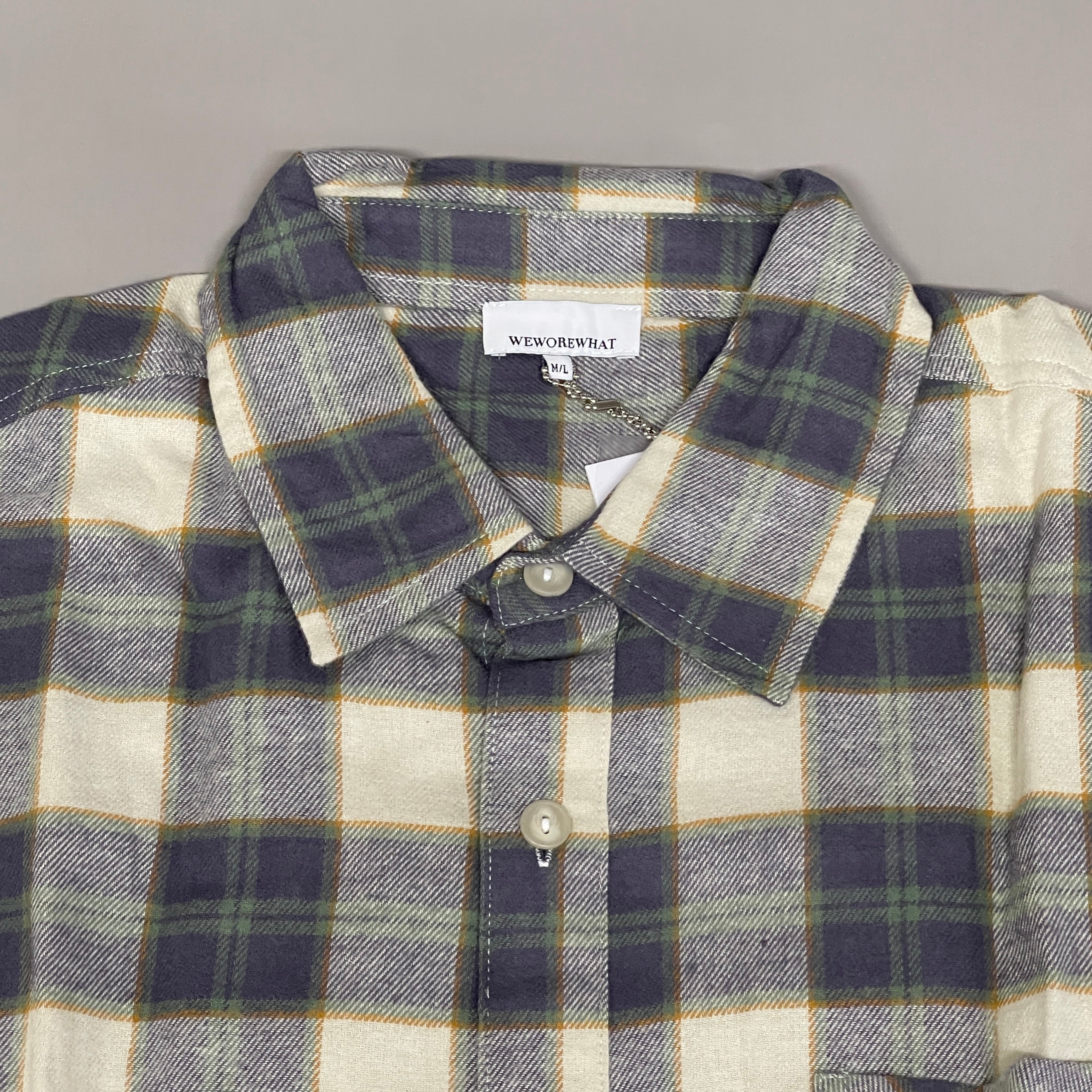 WE WORE WHAT Boyfriend Flannel Button-Down Shirt Women's Sz M/L Green WWDT23-1