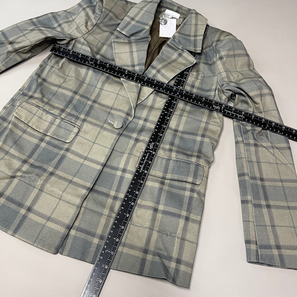 WE WORE WHAT Printed Plaid Blazer Women's Sz XS ZRN Cool Plaid Green 246765