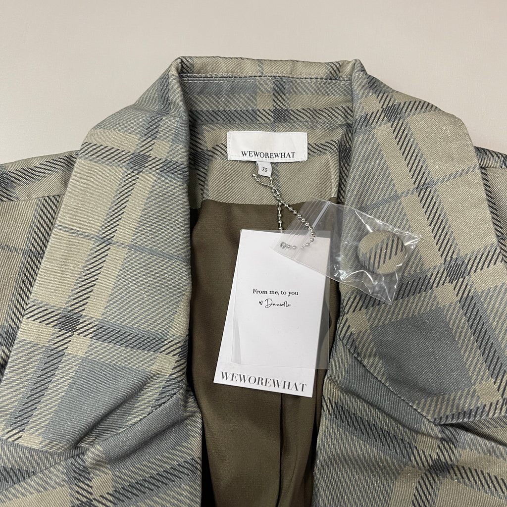 WE WORE WHAT Printed Plaid Blazer Women's Sz XS ZRN Cool Plaid Green 246765