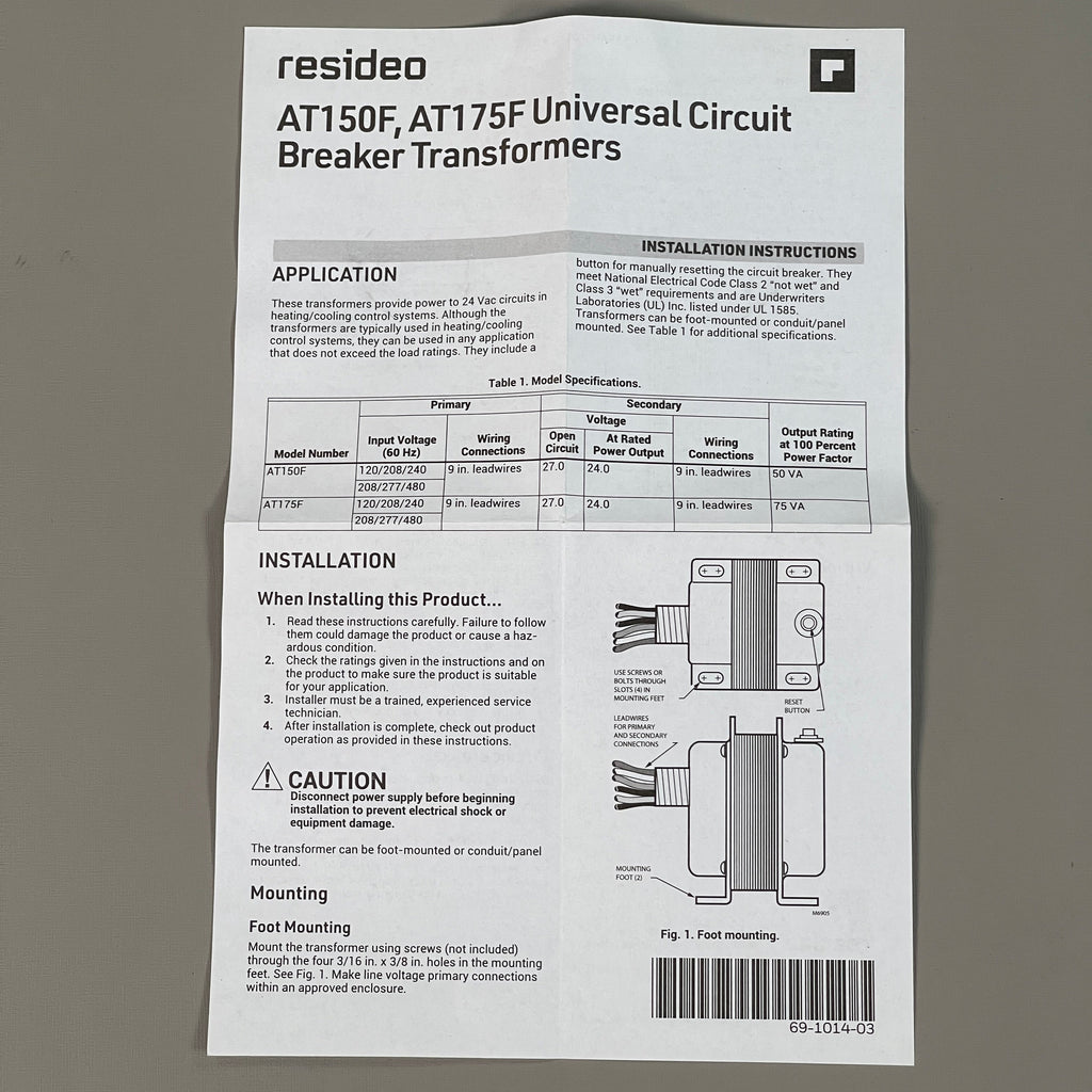 RESIDIO Universal Circuit Breaker Transformer AT150F 1022 (New)