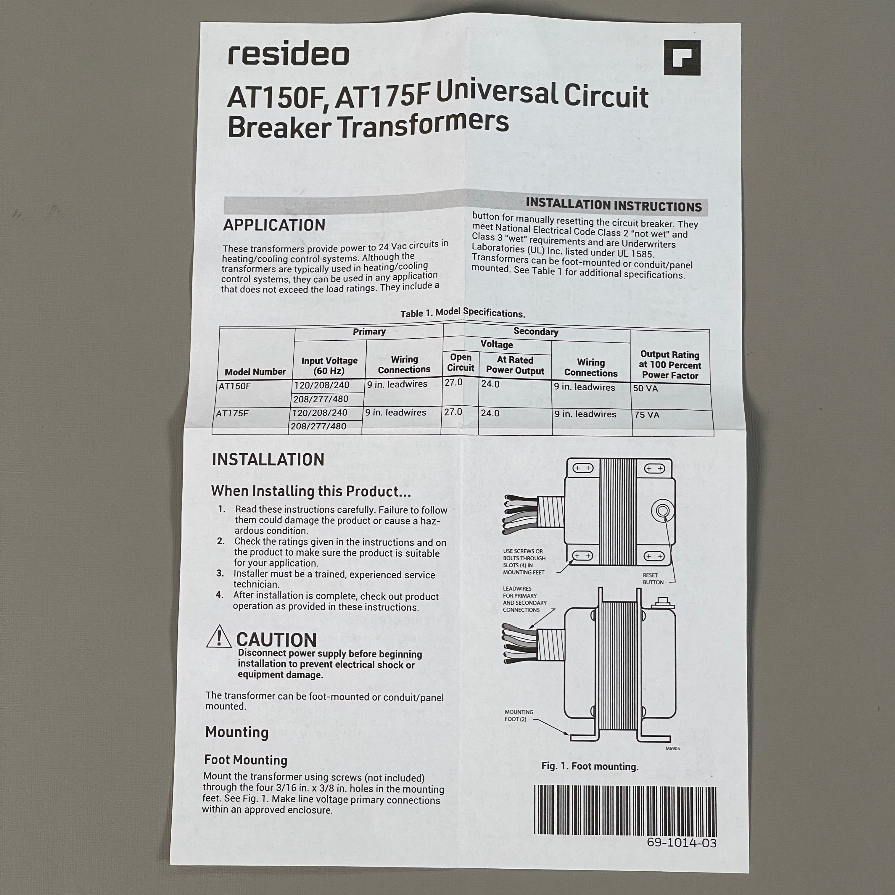 RESIDIO Universal Circuit Breaker Transformer AT150F 1022 (New)