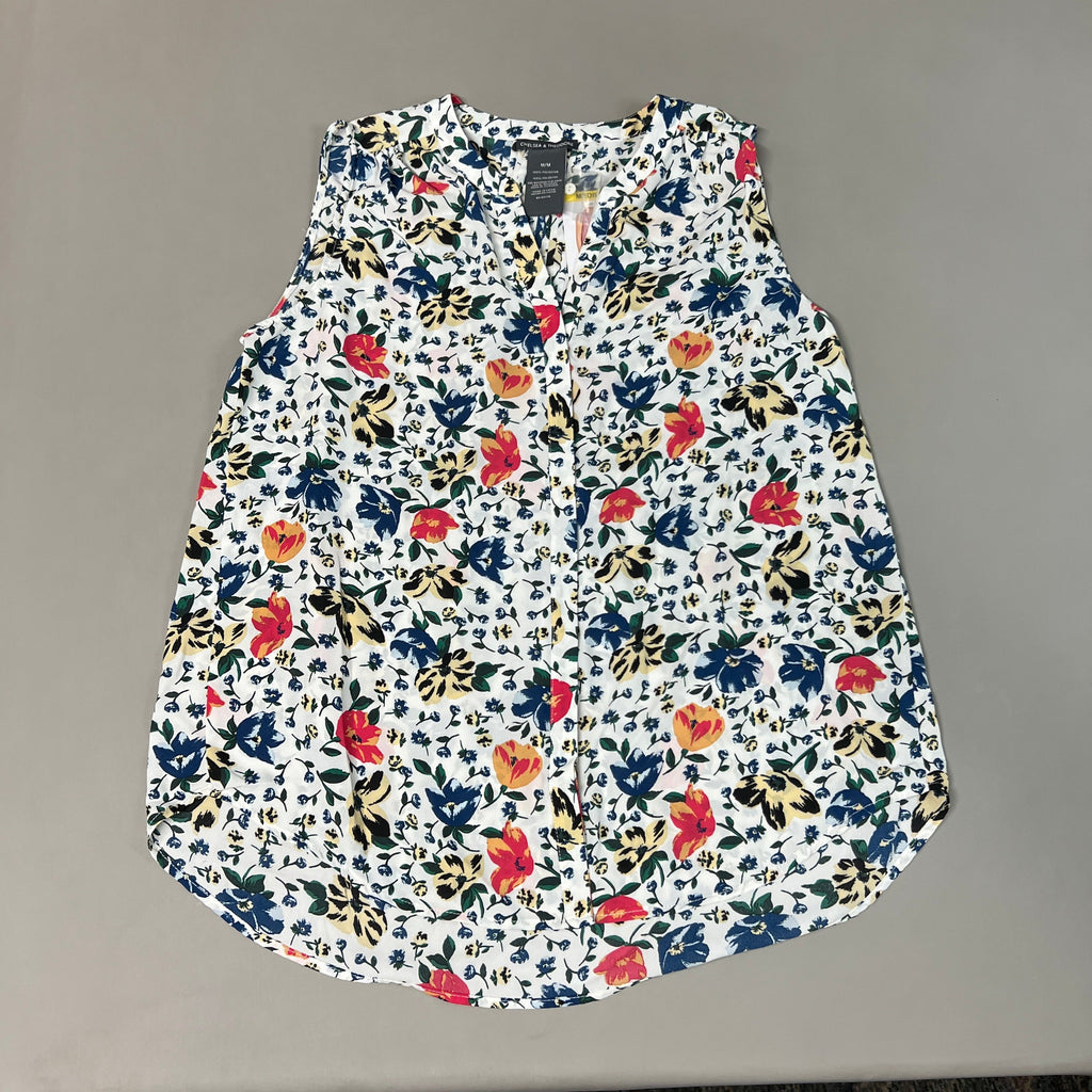 CHELSEA & THEODORE Sleeveless Blouse Women's Size M Bash Floral White 2165072 (NEW)