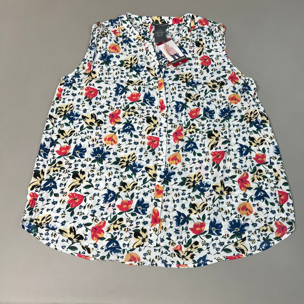 CHELSEA & THEODORE Sleeveless Blouse Women's Size XL Bash Floral White 2165072 (NEW)