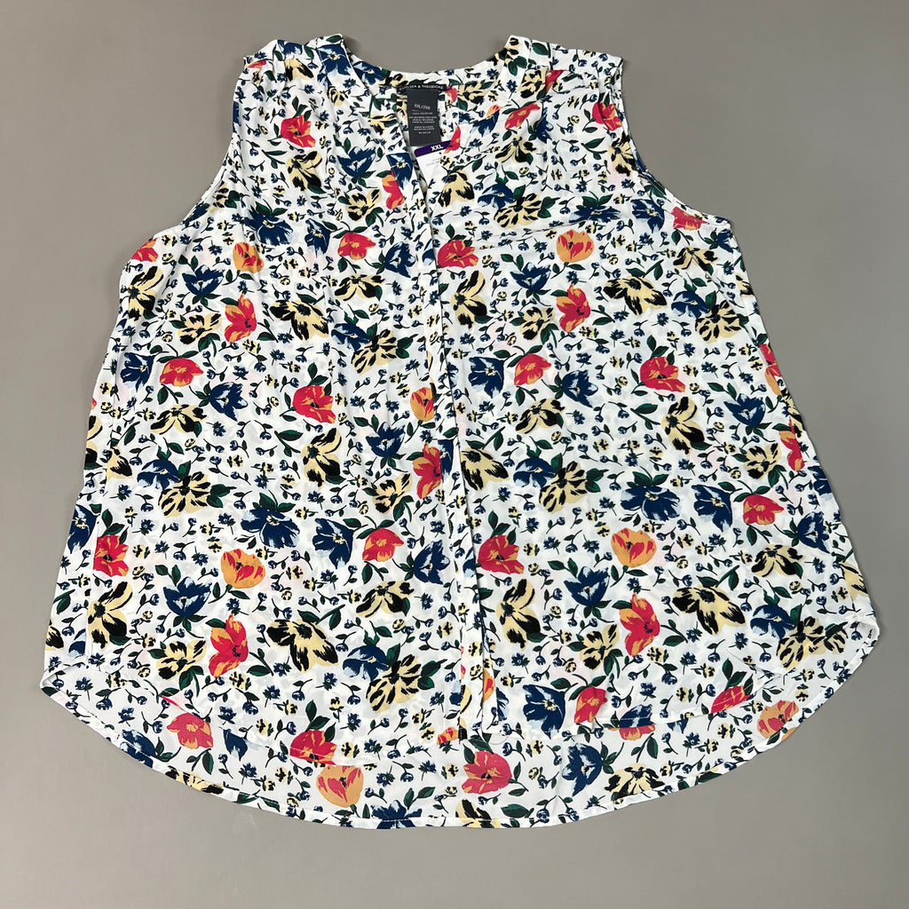 CHELSEA & THEODORE Sleeveless Blouse Women's Size XXL Bash Floral White 2165072 (NEW)