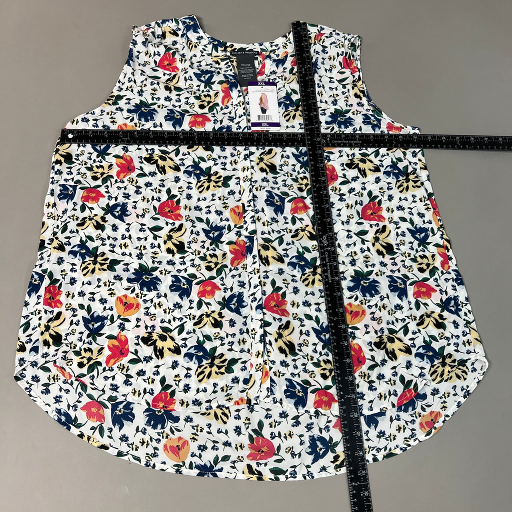 CHELSEA & THEODORE Sleeveless Blouse Women's Size XXL Bash Floral White 2165072 (NEW)