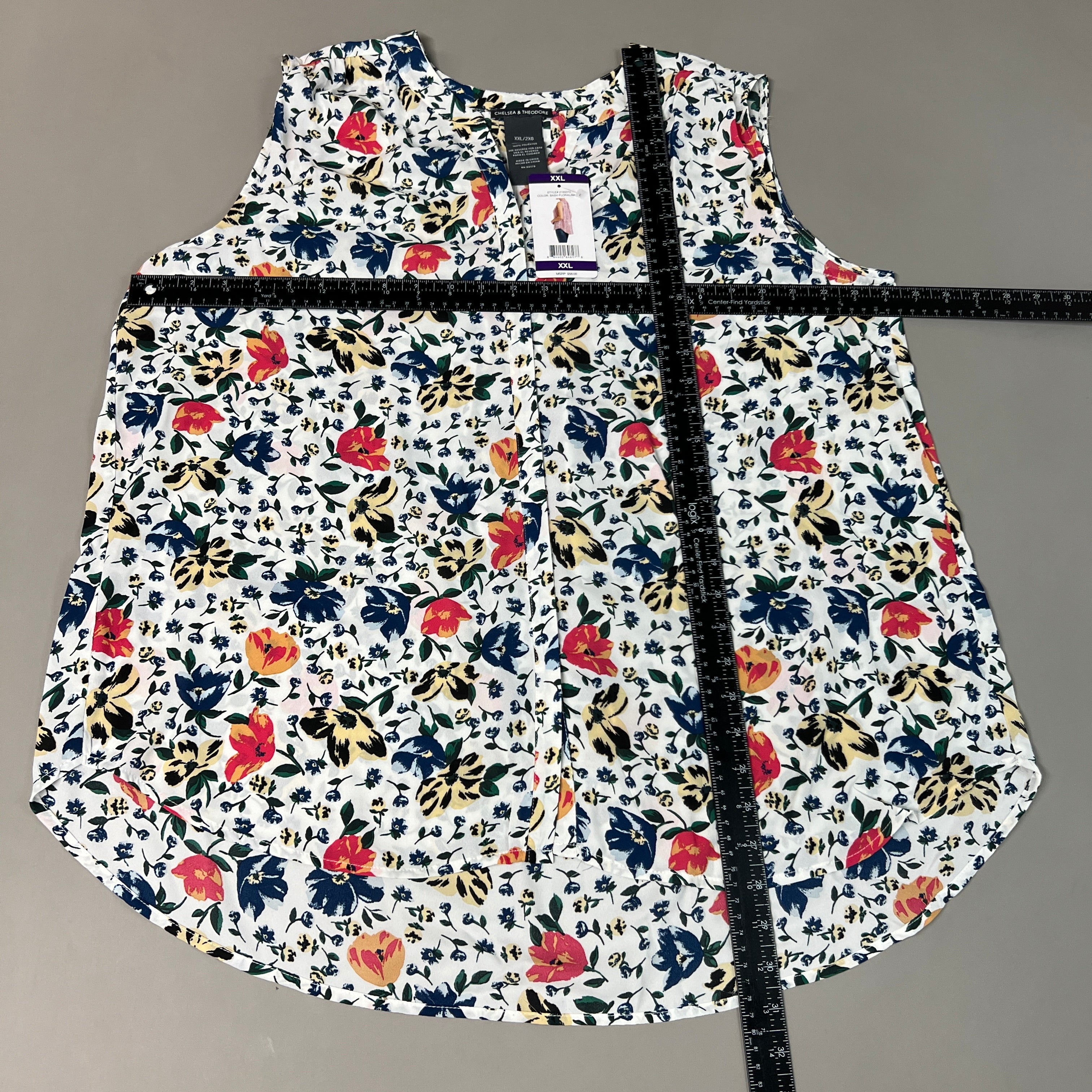 CHELSEA & THEODORE Sleeveless Blouse Women's Size XXL Bash Floral White 2165072 (NEW)