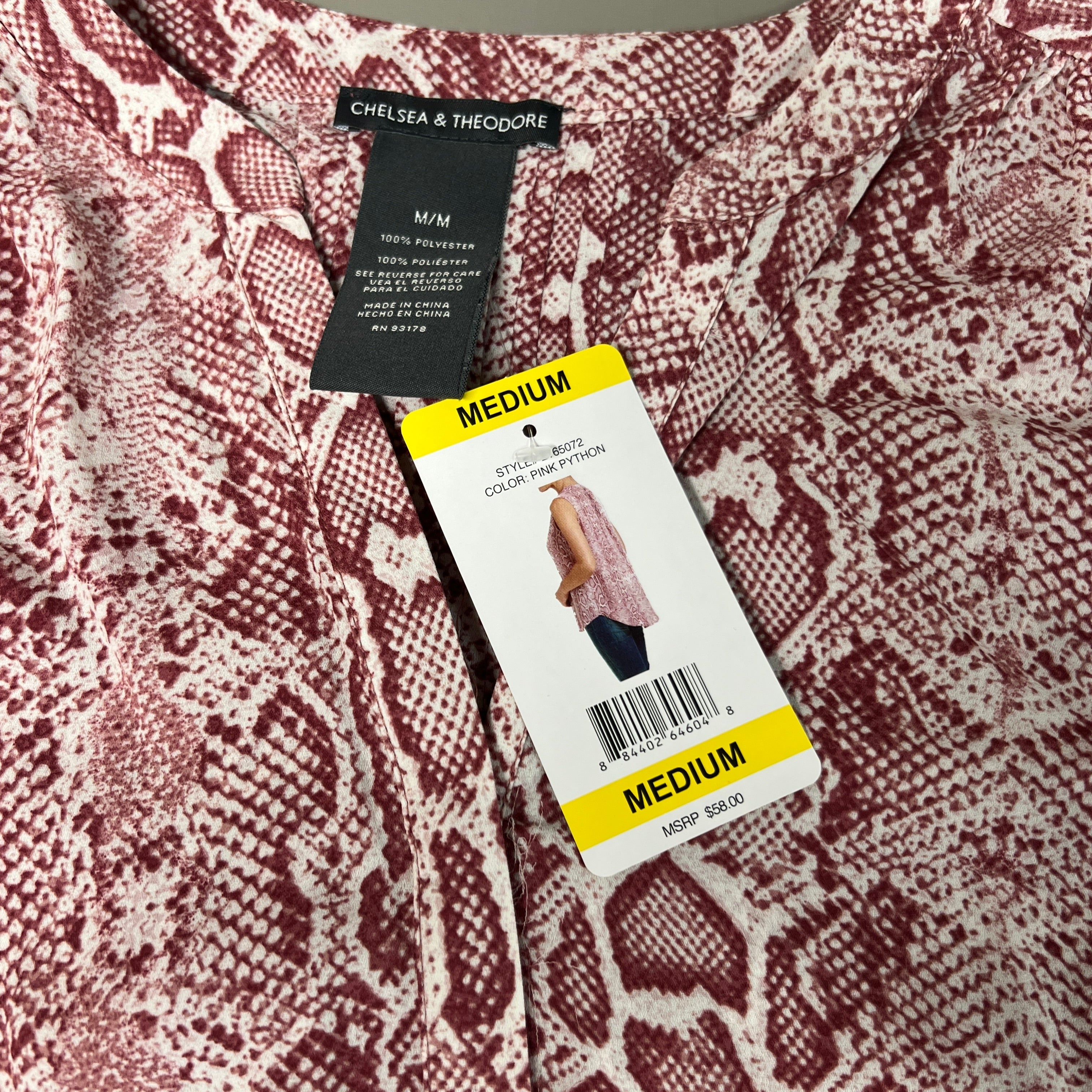 CHELSEA & THEODORE Sleeveless Blouse Women's Size M Pink Python 2165072 (NEW)