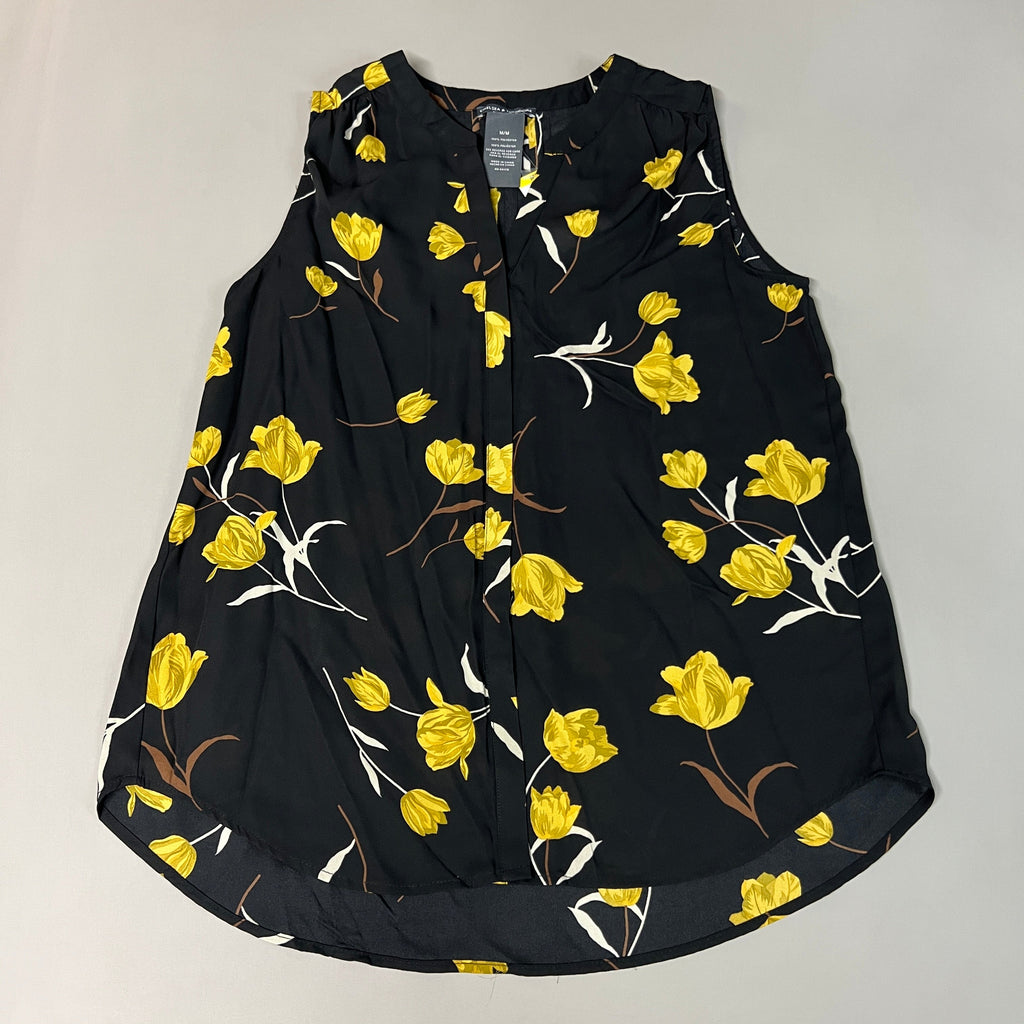 CHELSEA & THEODORE Sleeveless Blouse Women's Size M Black/Yellow Tulip 2165072 (NEW)