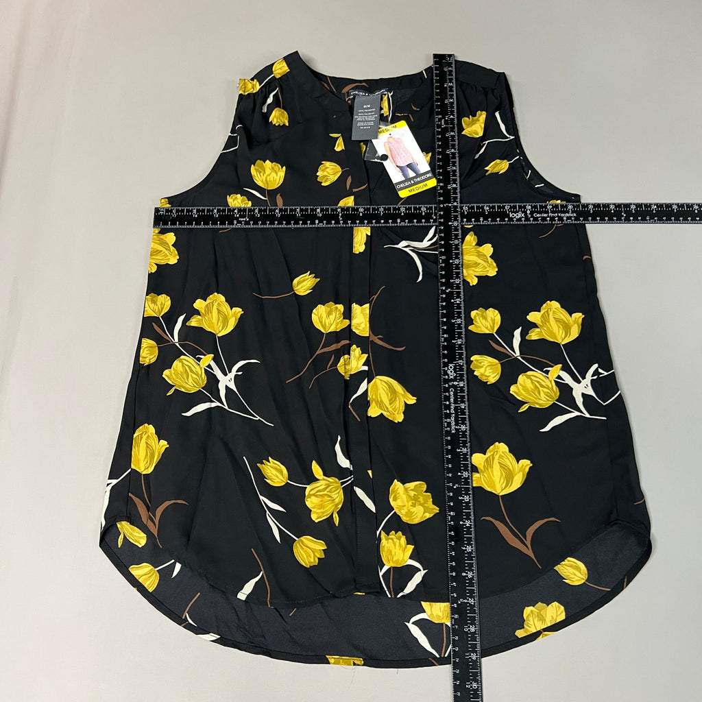CHELSEA & THEODORE Sleeveless Blouse Women's Size M Black/Yellow Tulip 2165072 (NEW)