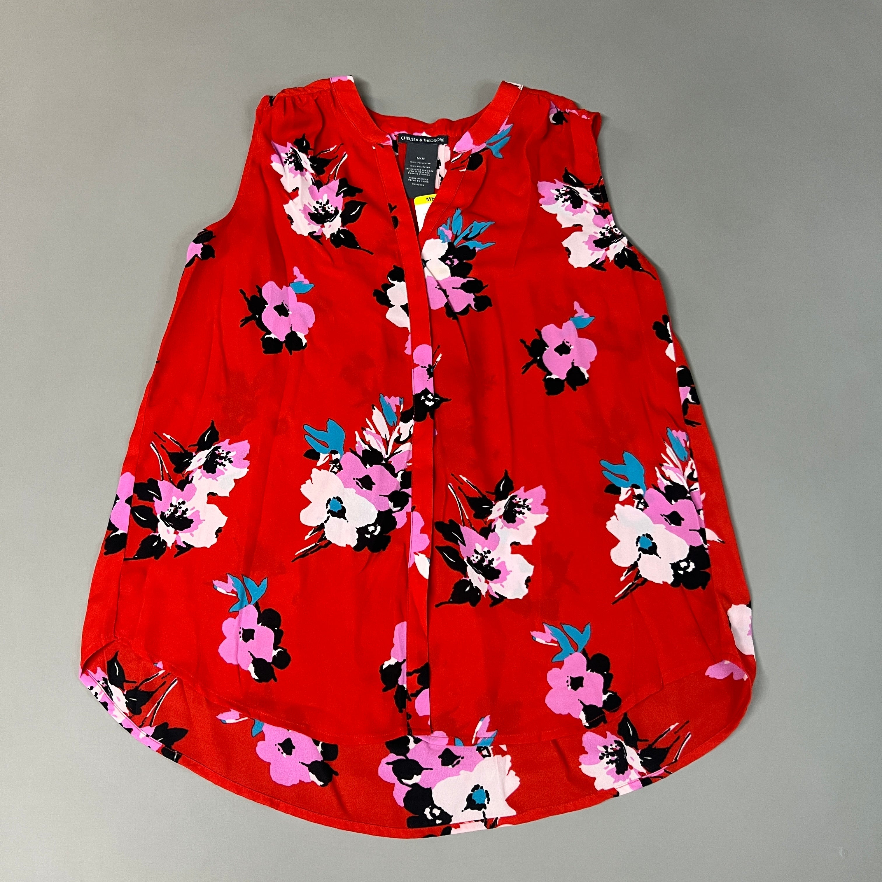 CHELSEA & THEODORE Sleeveless Blouse Women's Size M Red Floral Paisley 2165072 (NEW)