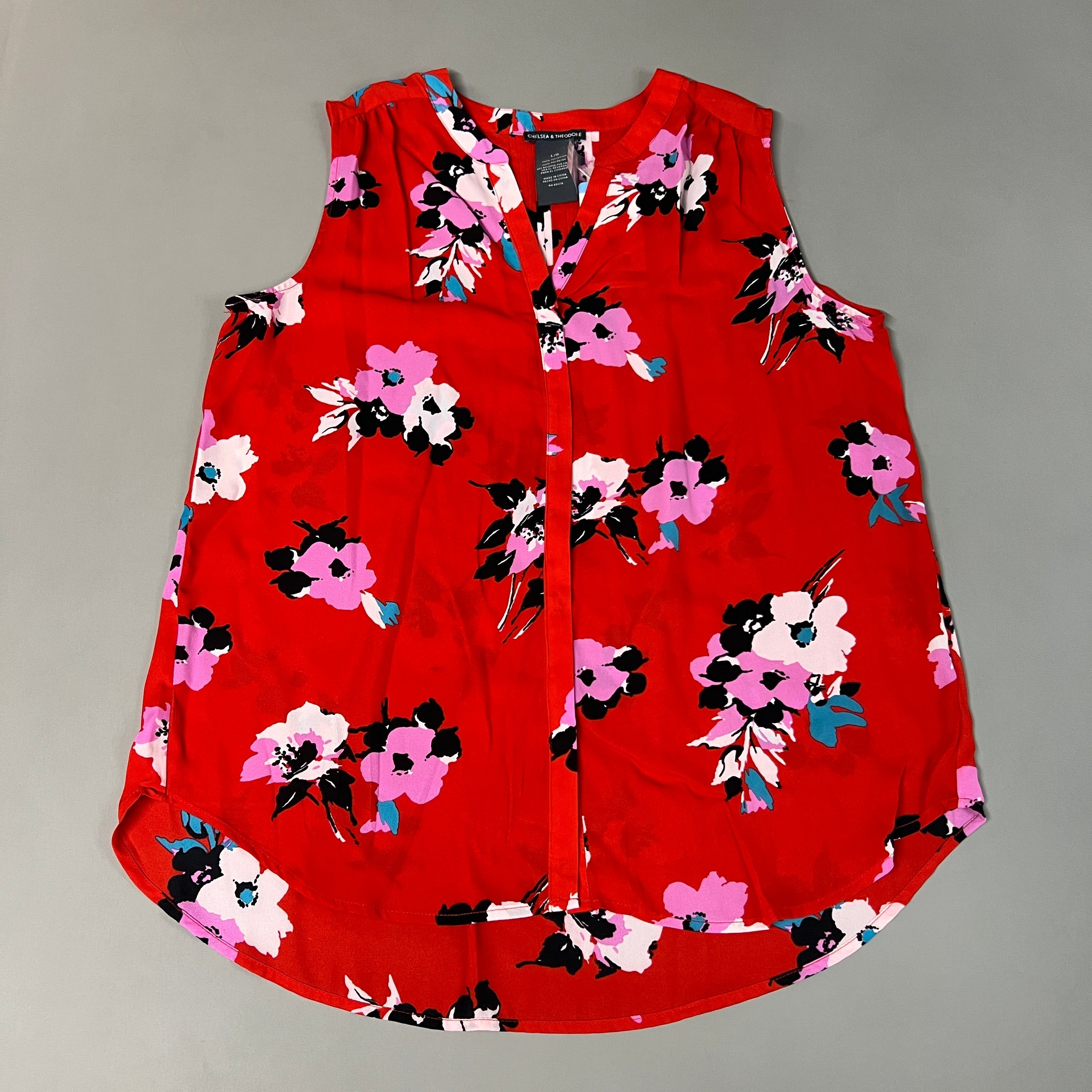 CHELSEA & THEODORE Sleeveless Blouse Women's Size L Red Floral Paisley 2165072 (NEW)